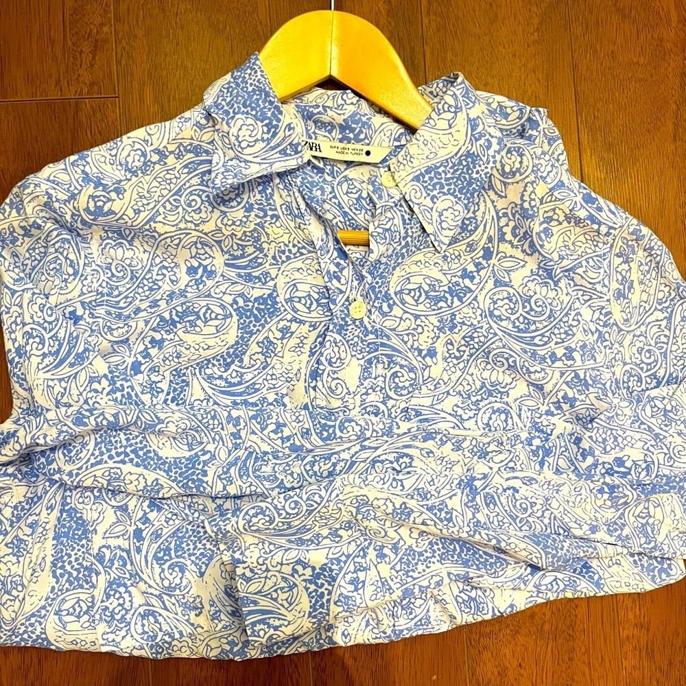 Zara blue button down top